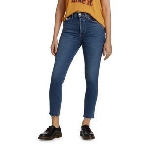 NEW RE/DONE High-Rise Ankle Crop Skinny Jeans 90s Frayed Hem Button Fly